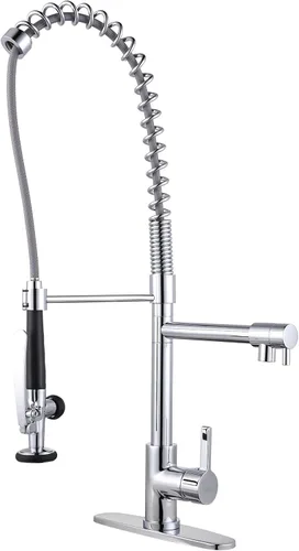 Miniatura 10 de WOWOW - Grifo de cocina de latón con rociador extraíble, grifo de cocina de resorte comercial de arco alto para fregaderos de 1 o 3 agujeros, grifo