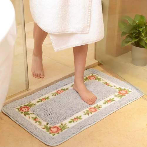 Miniatura 12 de vctops Elegante tapete de baño con diseño de rosas y flores, tapete de bienvenida para cocina, suave, antideslizante, absorbente, verde, 28 x 55