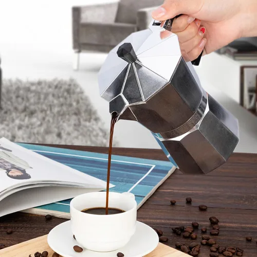 Miniatura 8 de Cafetera de café expreso para estufa, olla moka de 9 tazas Cafetera de aluminio con filtro de acero inoxidable Cafetera de espresso clásica
