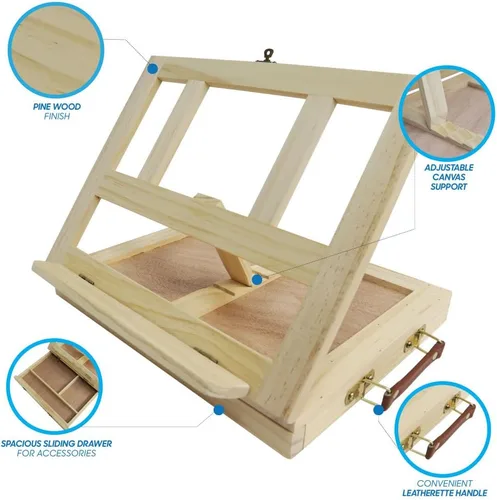 Miniatura 2 de Mont Marte Caballete de mesa con cajón - pino