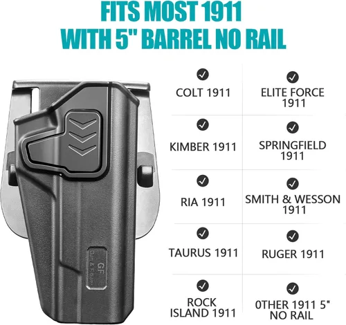 Miniatura 2 de Funda 1911 para Colt/Kimber/Springfield de 5'' sin riel, OWB Paddle/Molle/Clip Carry, opciones de liberación con el dedo índice y el pulgar, Molle &