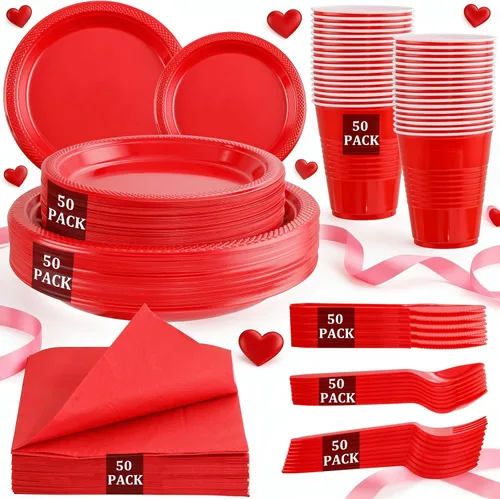 Miniatura 11 de MirthMood - 350 platos desechables negros, platos negros, suministros de plástico para fiestas, incluye 50 platos llanos, 50 platos de ensalada, 50