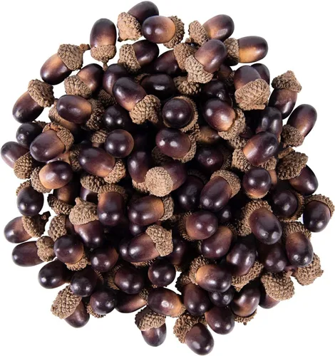 KISEER 100 bellotas artificiales a granel, pequeñas bellotas falsas realistas con tapa natural para manualidades, boda, decoración de relleno de