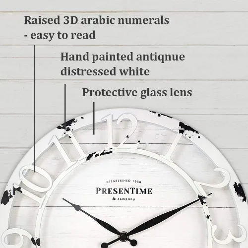 Miniatura 3 de Presentime & Co - Reloj de pared de la serie Farmhouse de 13 pulgadas, movimiento de cuarzo, estilo Shiplap, número arábigo 3D elevado, blanco