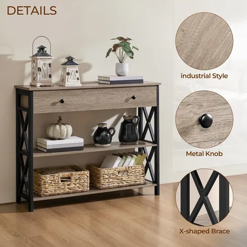 Miniatura 6 de Yaheetech - Consola con cajón, mesa de entrada con 3 repisas de almacenamiento, mesa estrecha larga para entrada, sala de estar, pasillo, sofá, Gris