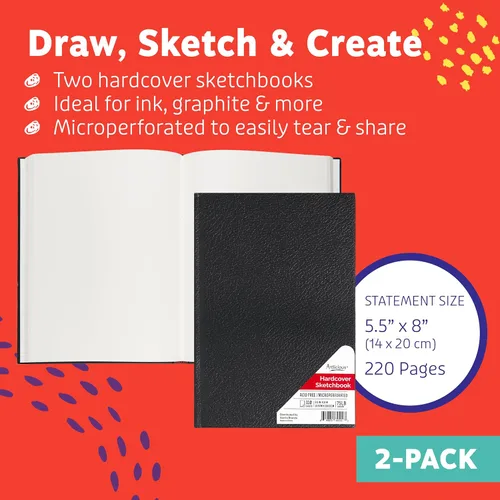 Miniatura 2 de Cuaderno de bocetos de tapa dura, paquete de 2 libros de dibujo de 5.5 x 8 pulgadas, 110 hojas de cuaderno de tapa dura, ideal para lápices