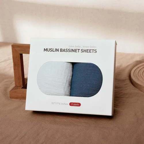 Miniatura 9 de Sábanas bajeras de muselina para moisés, paquete de 2 para bebé niño y niña, juego de sábanas suaves, transpirables y elásticas para bebé/colchón