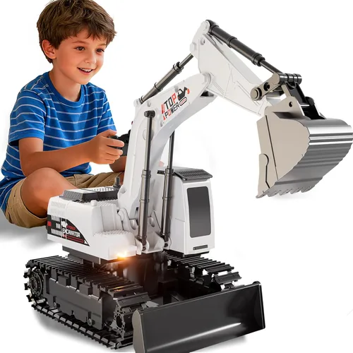 Miniatura 10 de Excavadora de control remoto para niños de 4 a 7 años, excavadora RC para niños, camiones de construcción de 27 MHz, vehículos de juguetes
