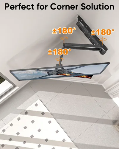 Miniatura 2 de FORGING MOUNT Soporte de TV de esquina con brazo largo de 25.6 pulgadas, soporte vertical vertical de pared para TV de movimiento completo, soporte