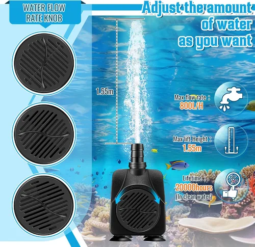 Miniatura 3 de Bomba sumergible de fuente de 16 W 1000 l/h con luces, elevación de 8.86 pies, bomba de fuente ultra silenciosa con 3 boquillas para jardines al