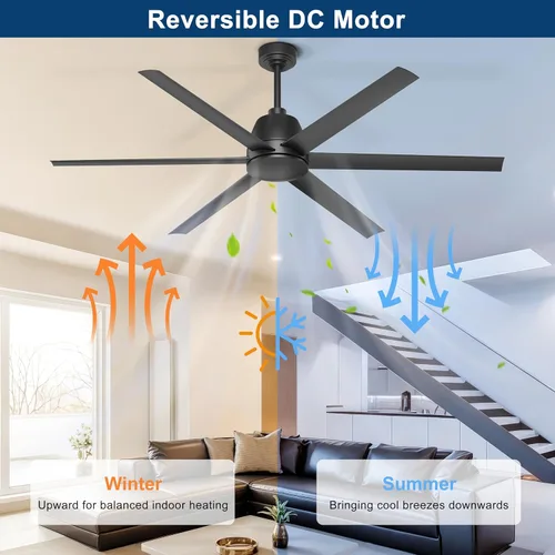 Miniatura 5 de Ventilador de techo de 65 pulgadas sin luz - Ventilador de techo negro con control remoto y APP, motor CC reversible silencioso, 6 aspas