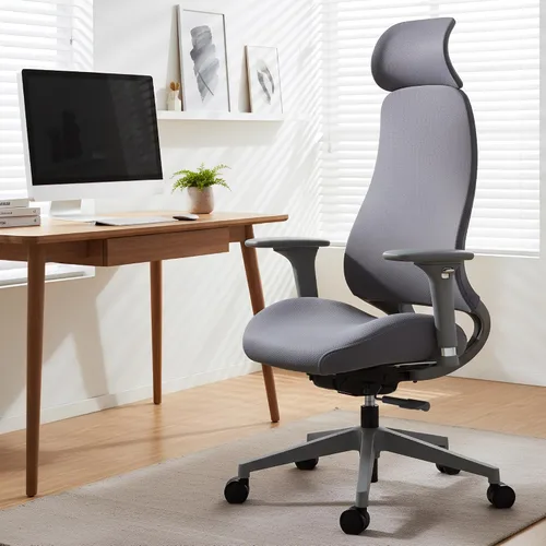 Silla de oficina ergonómica de malla con respaldo en forma de S, reposabrazos ajustables 4D, profundidad de asiento deslizante, reposacabezas fijo,