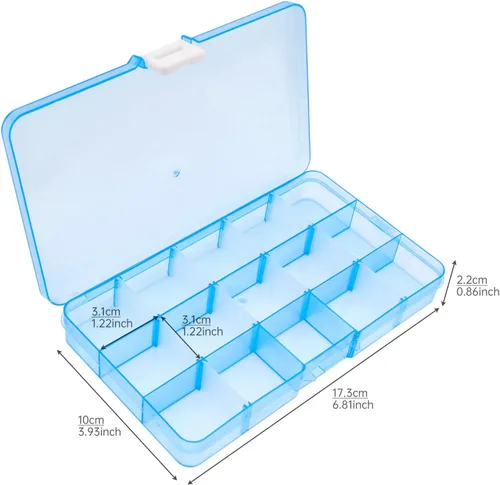 Miniatura 6 de 1 caja organizadora de plástico de 6.7 x 3.9 in con divisores ajustables, caja de almacenamiento de joyas para suministros de oficina, cuentas, Azul