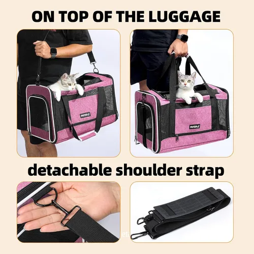 Miniatura 5 de Bolsa de viaje para gatos de lados suaves para gatos medianos a grandes de más de 15 libras, jaula transportadora para perros pequeños, entrada Rosa