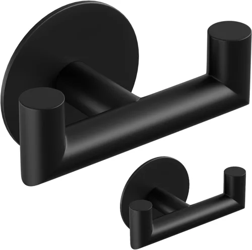Miniatura 9 de GWAAZXGZ Paquete de 2 ganchos de baño de níquel cepillado para toallas, ganchos dobles autoadhesivos para pared, sin taladrar, acero inoxidable 304