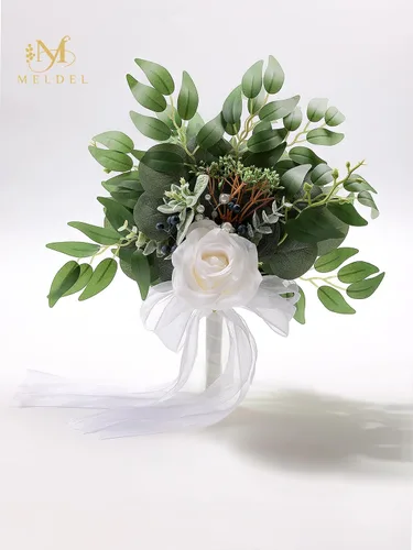 Miniatura 5 de Ramos de boda de rosas blancas para novia y dama de honor, tela de alta calidad, arreglos florales de eucalipto para boda, adecuados para despedida