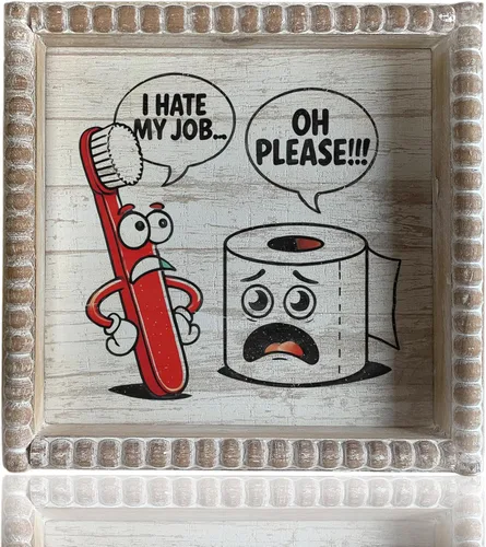 Miniatura 10 de Letreros de decoración de baño con marco de madera estilo bohemio, divertida placa decorativa para baño, pequeña y bonita, decoración de estante