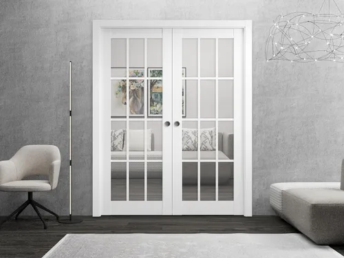 Miniatura 2 de SARTODOORS Puertas correderas francesas de doble bolsillo de 72 x 80 pulgadas, vidrio transparente, 12 lites, Felicia 3355 blanco mate, kit