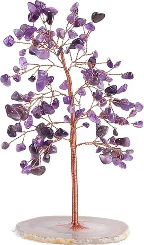 Árbol de cristal con gemas para el dinero, árbol de cristal natural, amatista, cuarzo rosa, árbol de la suerte, decoración del hogar, ágata en