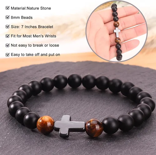 Miniatura 4 de Pulsera de piedra natural para hombres, hijo, papá, abuelo, papá, marido, tío, niños, hermano, sobrino. Recupérate pronto, jubilación, regreso a