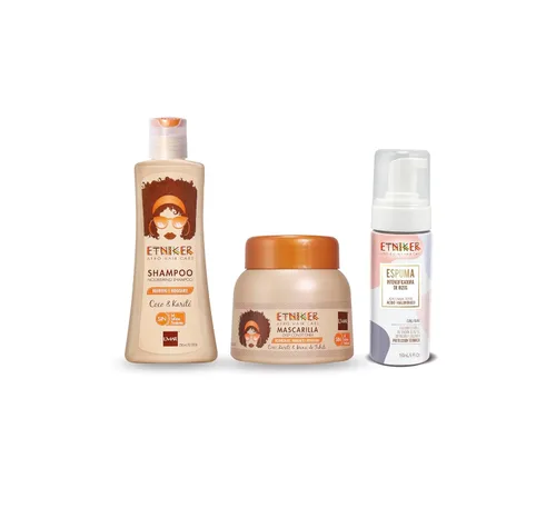 ETNIKER Curl Hair Care Trio: Champú nutritivo, mascarilla acondicionadora profunda y espuma definidora de rizos | Limpia, hidrata, desenreda y