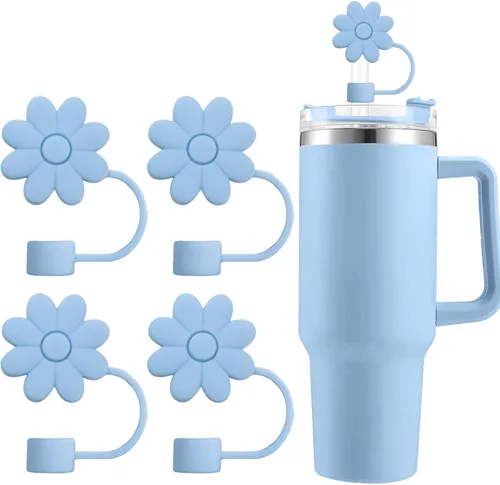 Miniatura 16 de Cubiertas de pajitas con flores SEMATA para tazas Stanley de 30 y 40 oz con asa, accesorios de 4 piezas, tapas de pajita de silicona reutilizables
