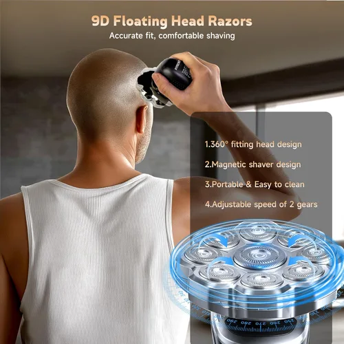Miniatura 2 de Maquinilla de afeitar eléctrica para hombres, afeitadoras de cabeza para hombres calvos, maquinillas de afeitar eléctricas 5 en 1 con afeitadora