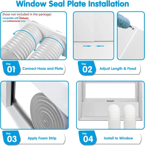 Miniatura 8 de Air Jade Kit de sellado de ventana de aire acondicionado portátil de doble manguera, 3 piezas de ventilación de ventana de CA para aire