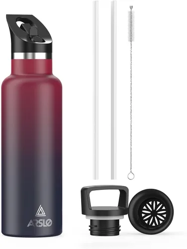 Miniatura 31 de Botellas de agua de doble pared de acero inoxidable, botella aislada al vacío con tapa con popote, botella de agua aislada mantiene el agua fría