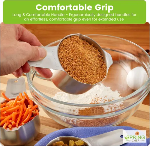 Miniatura 5 de Spring Chef Juego de 7 tazas medidoras de acero inoxidable con boquilla de vertido, herramientas de cocina anidables con marcas de fácil lectura