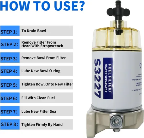 Miniatura 6 de S3227 - Conjunto de filtro de combustible y separador de agua compatible con motor fueraborda marino Mercury de 10 micrones, reemplaza # S3227