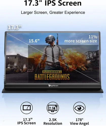 Miniatura 2 de MAGICRAVEN Monitor portátil de 2.5 K, pantalla de computadora portátil QHD IPS de 17.3 pulgadas, VESA USB C HDMI segunda pantalla de juegos con 2