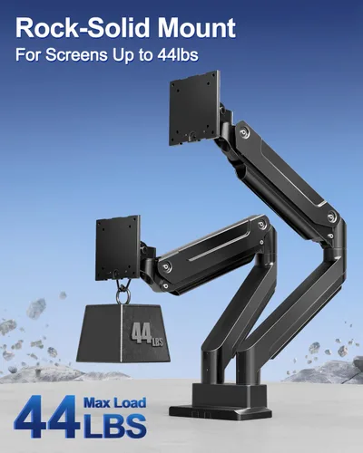 Miniatura 2 de MOUNT PRO Soporte de monitor dual para pantallas ultraanchas de hasta 44 libras de máximo 49 pulgadas, brazo de monitor resistente para 2 monitores