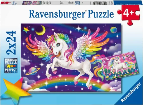 Ravensburger Juego de rompecabezas de unicornio y pegaso para niños, 2 x 24 piezas, piezas fáciles de sostener, diseño atractivo, fomenta el