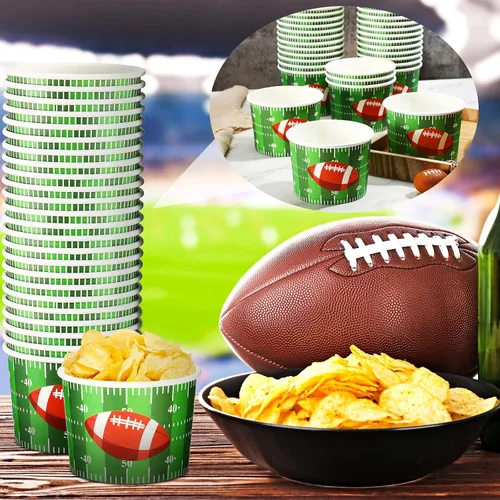 Miniatura 6 de Cuenco de papel para aperitivos de fútbol, cuencos de fútbol para el día del juego, suministros para fiestas, cuenco de fútbol de 9 onzas, cuenco