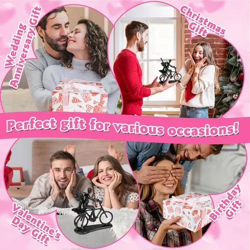 Miniatura 2 de Kresecioo Estatua Romántica de Pareja y Bicicleta Genial, Escultura de Hierro Fundido para Decoración, Regalos de Amor para Aniversario de Boda