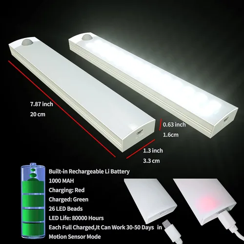 Miniatura 2 de Luces para debajo del gabinete, luz inalámbrica con sensor de movimiento para interiores, luces debajo del mostrador para cocina, sensor recargable
