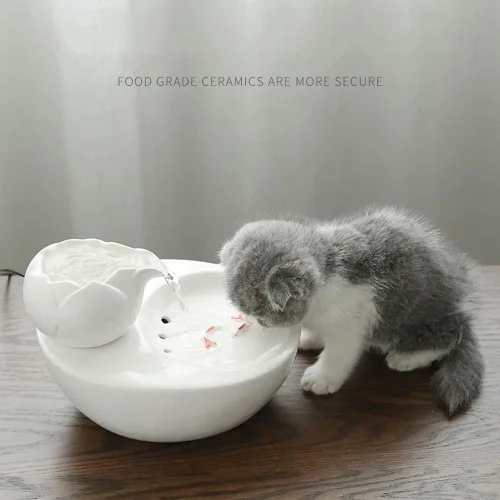 Miniatura 3 de TISTIK Ceramics - Fuente de agua para gatos con bomba ultrasilenciosa y filtro, dispensador automático de agua para mascotas de 1.3 litros