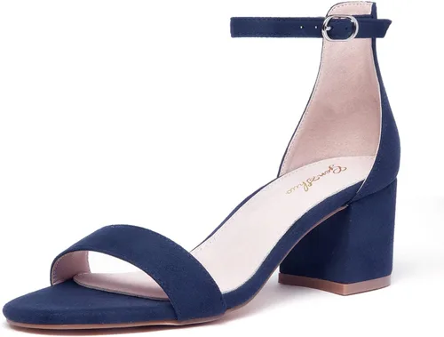GENSHUO Sandalias de tacón bajo grueso para mujer, con correa de tobillo y puntera abierta, para fiesta, graduación, regreso a casa, zapatos de