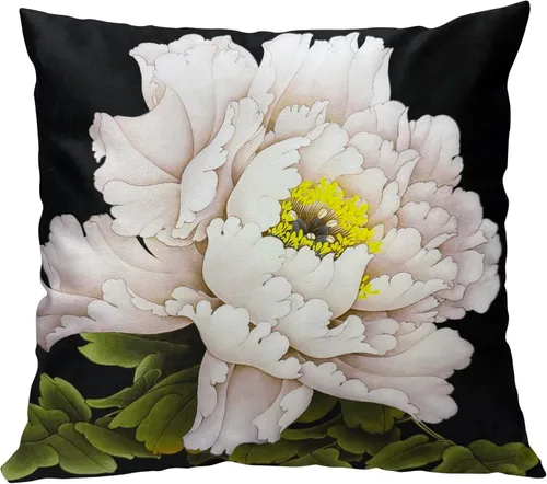 Miniatura 25 de Funda de cojín floral ligera de lujo, 18 x 18 pulgadas, pintura al óleo retro victoriana de doble cara, fondo negro, flor vibrante, funda de cojín