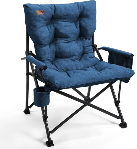 Miniatura 12 de EVER ADVANCED Silla de camping plegable acolchada de gran tamaño para adultos, silla de césped resistente con bolsillos laterales, silla portátil
