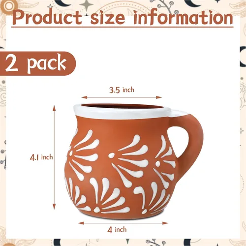 Miniatura 2 de Baderke Paquete de 2 tazas de cerámica mexicana, tazas de café mexicano, tazas de arcilla para mujeres y hombres, cumpleaños, graduación, boda