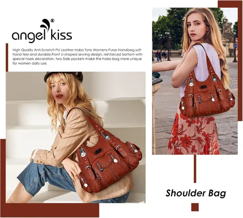 Miniatura 7 de Angel Kiss Bolsos de mano para mujer, de piel sintética suave, bolsas de hobo grandes para damas, asa superior, bolso de hombro, bolso con asa