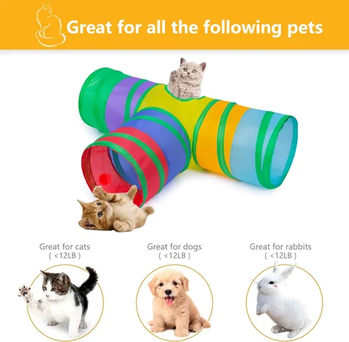 Miniatura 2 de Túnel para gatos, tubo plegable con 1 pelota de juego, túneles de gato de 3 vías para gatos de interior, cachorros, gatitos, gatitos, conejo
