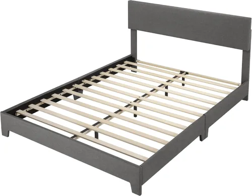 Miniatura 8 de Allewie - Base de cama Queen con cabecera ajustable, cama tapizada con plataforma y listones de madera, base de colchón resistente, no necesita Gris