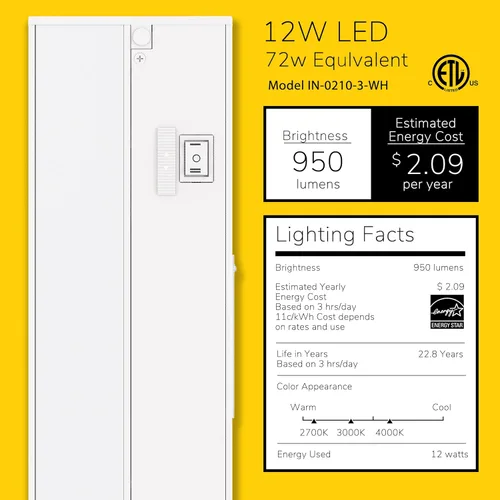 Miniatura 2 de Luz LED GetInLight, regulable, con certificación ETL, para debajo de los armarios, con 3 niveles de color: blanco cálido 2,700 K, blanco suave 3,000