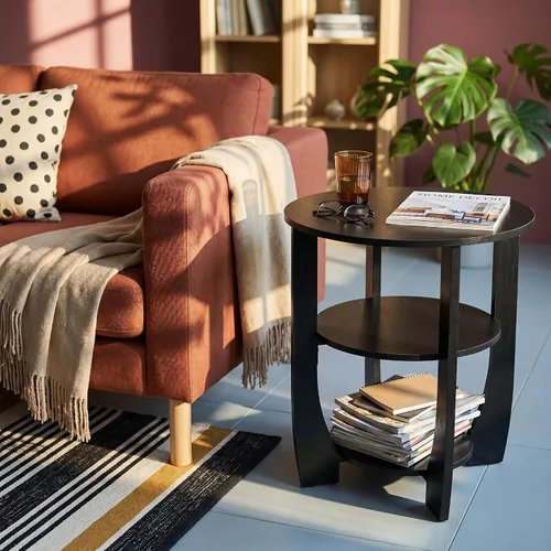 Miniatura 2 de Mesa auxiliar redonda, mesa auxiliar de 3 niveles con almacenamiento, mesa decorativa negra de 19.7 pulgadas, mesita de noche para dormitorio, sala