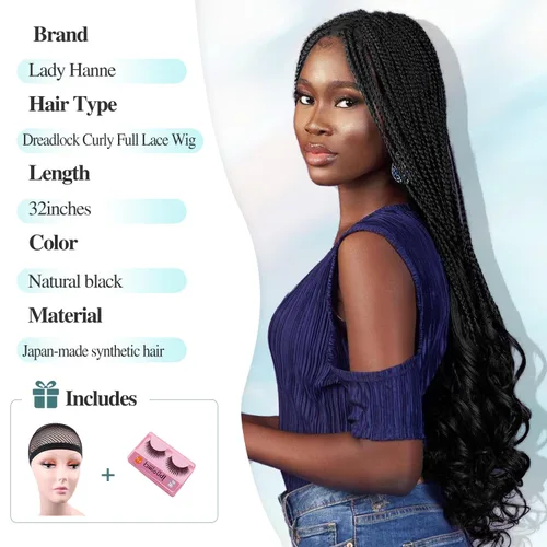 Miniatura 3 de Pelucas trenzadas de encaje completo, sin nudos, trenza, peluca de extremos rizados para mujeres negras, 28 pulgadas, cuadrada, trenzada, encaje