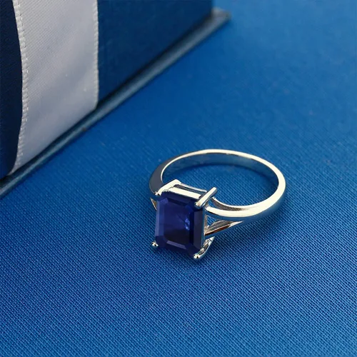 Miniatura 4 de Gem Stone King Anillo de compromiso solitario con diseño clásico de vástago dividido para mujer, plata de ley 925, piedra natal de piedra preciosa