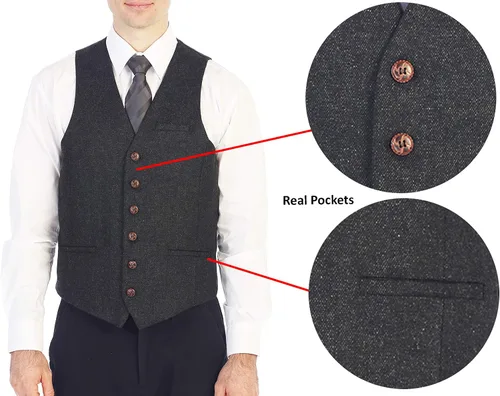 Miniatura 74 de Gioberti Chaleco de tweed formal de 6 botones para hombres